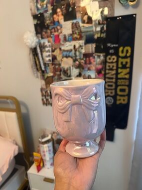 Iridescent Pink Bow Ceramic Goblet